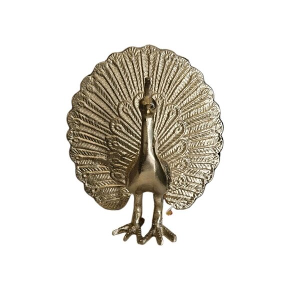 New Medium Contemporary MCM Retro Gold Metal Peacock Figurine Statue Room Decor - Picture 2 of 3